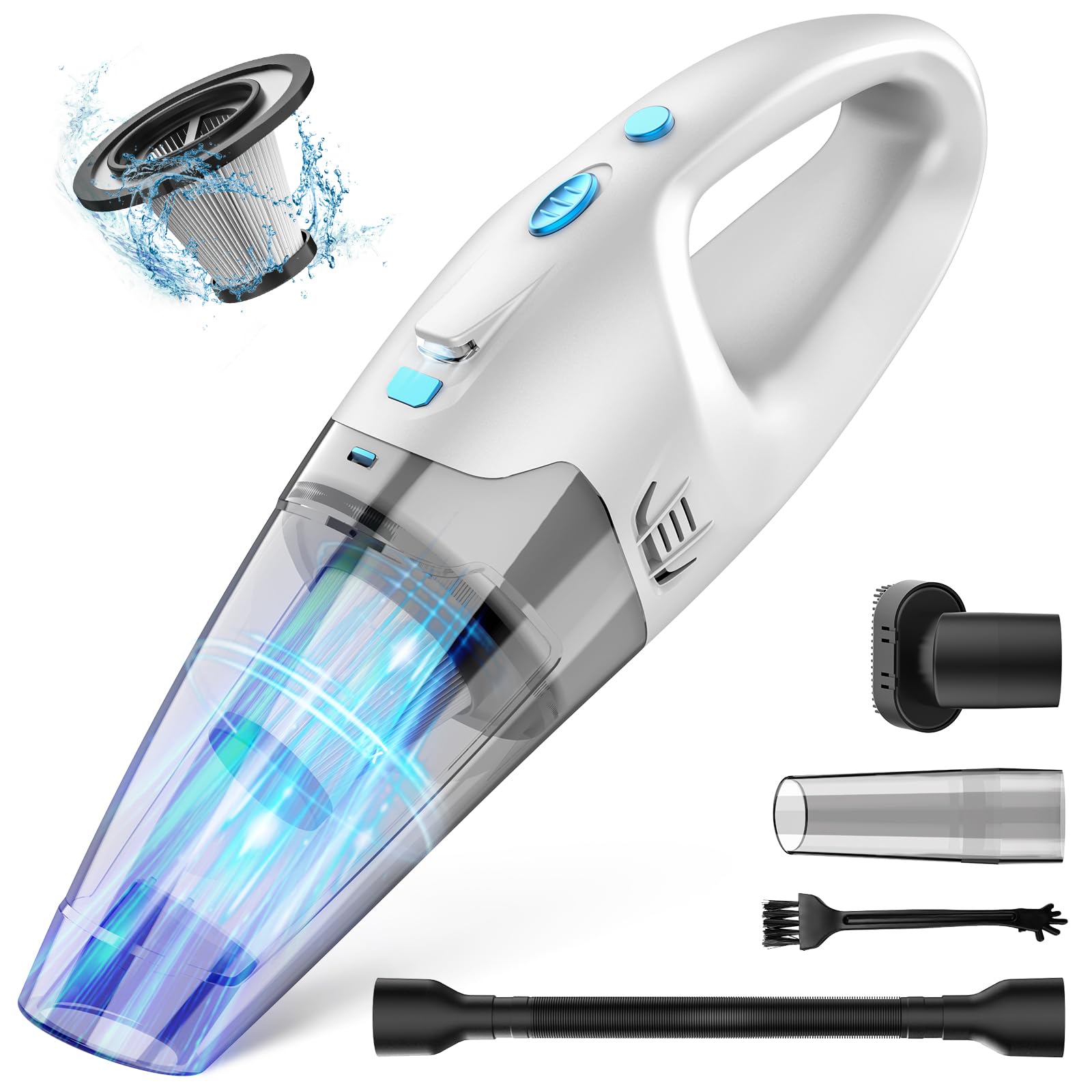 Fuoayoc Handheld Vacuum Cordless,Car Hand Cordless Rechargeable,Powerful Suction Hand Held Vacuum With Led Light/Multi Accessori